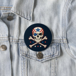 Patriotic Skull und Crossbones American Flag Button
