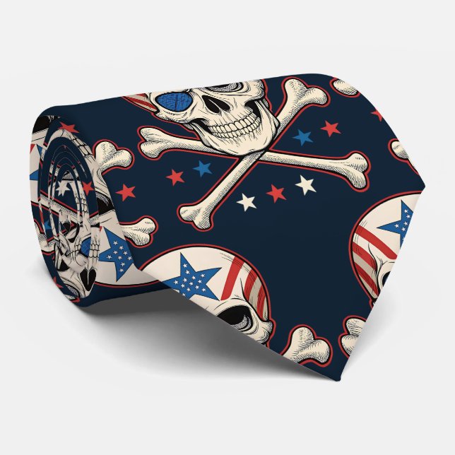 Patriotic Skull und Crossbones American Flag Krawatte (Gerollt)