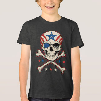 Patriotic Skull und Crossbones American Flag Tri-Blend Shirt