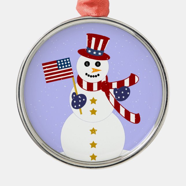Patriotic Snowman Round Silver Weihnachtsschmuck (Vorne)