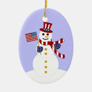 Patriotic Snowman Weihnachts-Oval-Ornament Keramik Ornament