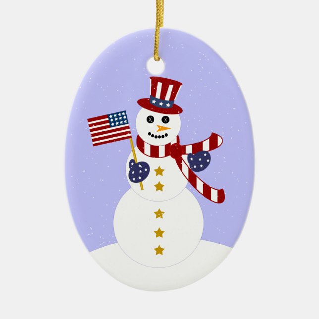Patriotic Snowman Weihnachts-Oval-Ornament Keramik Ornament (Vorne)