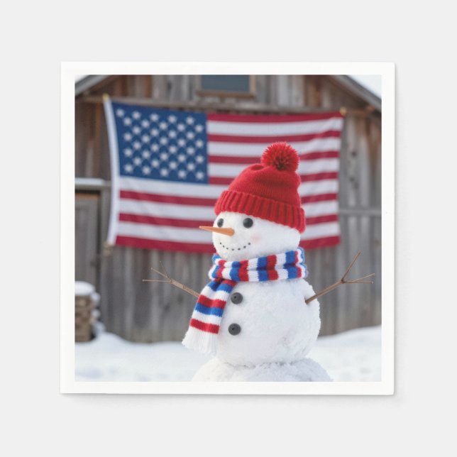 Patriotic Snowman With American Flag Serviette (Vorderseite)
