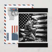 Patriotic Soldier Holding US Flag Postcard