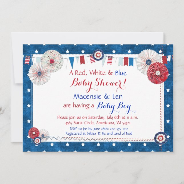 Patriotic Star Baby Shower Einladungen - Land (Vorderseite)