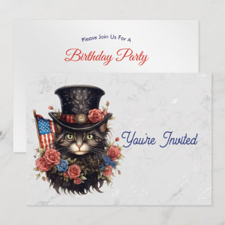 Patriotic Star Spangled Cat Birthday Einladung
