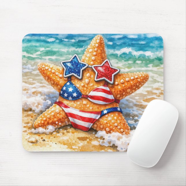 Patriotic Starfish in Beach Sand Mousepad (Mit Mouse)