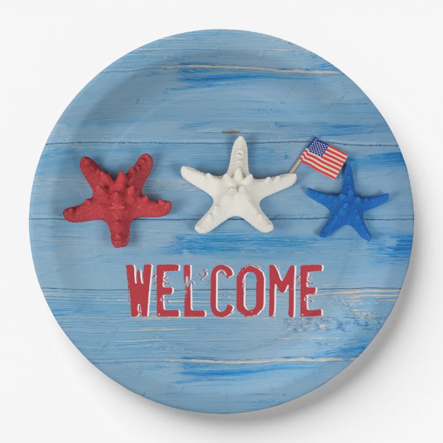 Patriotic Starfish Napkins Pappteller (Vorderseite)