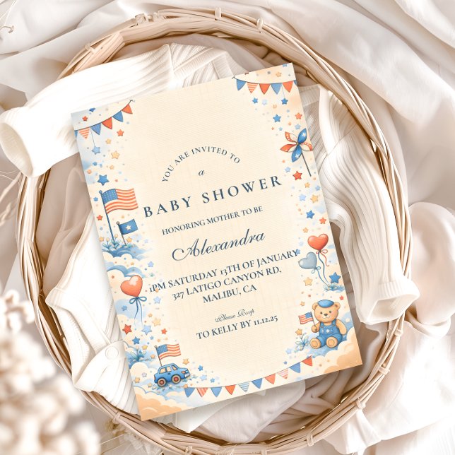 Patriotic Stars & Stripes Baby Shower Einladung (Von Creator hochgeladen)