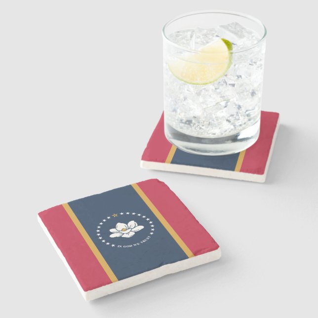 Patriotic stone coaster with Flag of Mississippi Steinuntersetzer (Seitenansicht)