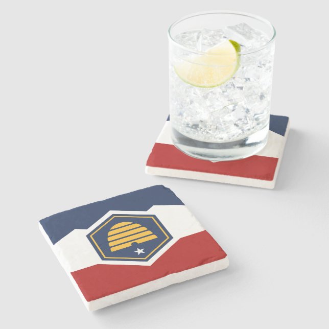 Patriotic stone coaster with Flag of Utah, USA Steinuntersetzer (Seitenansicht)