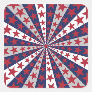Patriotic Sunburst: American Flag Artwork Quadratischer Aufkleber