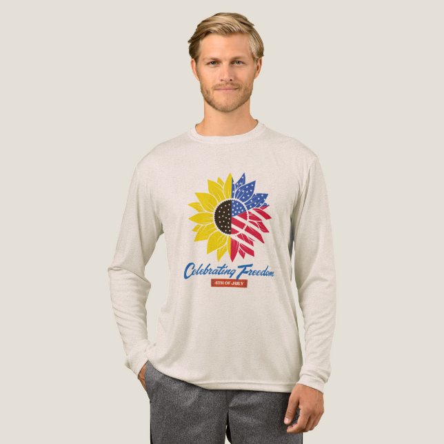 Patriotic Sunflower 4th of July Long Sleeve Tee (Volle Vorderseite)