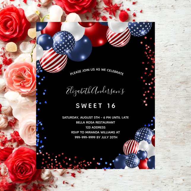 Patriotic Sweet 16 Schwarze Party Einladung Flyer (Von Creator hochgeladen)