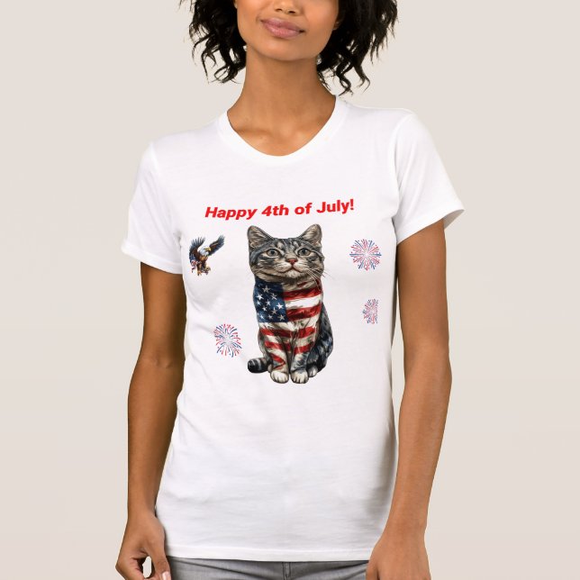 Patriotic Tabby Cat T - Shirt, American Flag Cat T-Shirt (Vorderseite)