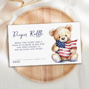 Patriotic Teddy Bear Diaper Raffle Baby Dusche Begleitkarte