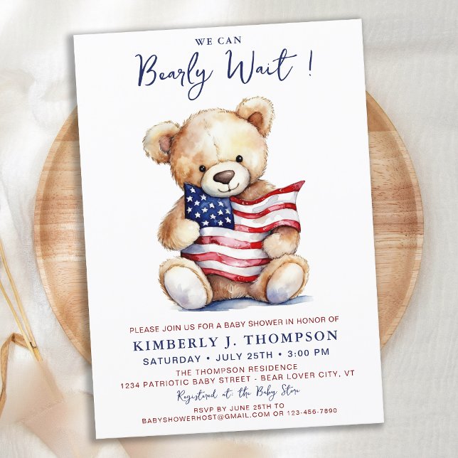 Patriotic Teddy Bear Red White Blue Baby Dusche Einladung (Von Creator hochgeladen)