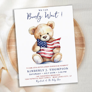Patriotic Teddy Bear Red White Blue Baby Dusche Postkarte