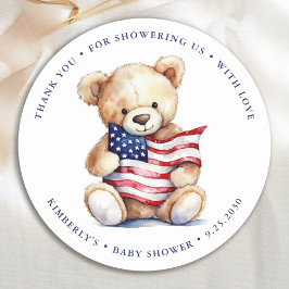 Patriotic Teddy Bear Red White Blue Baby Dusche Runder Aufkleber
