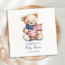 Patriotic Teddy Bear Red White Blue Baby Dusche Serviette