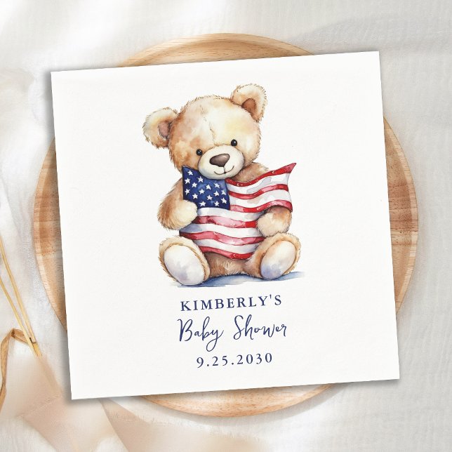 Patriotic Teddy Bear Red White Blue Baby Dusche Serviette (Von Creator hochgeladen)