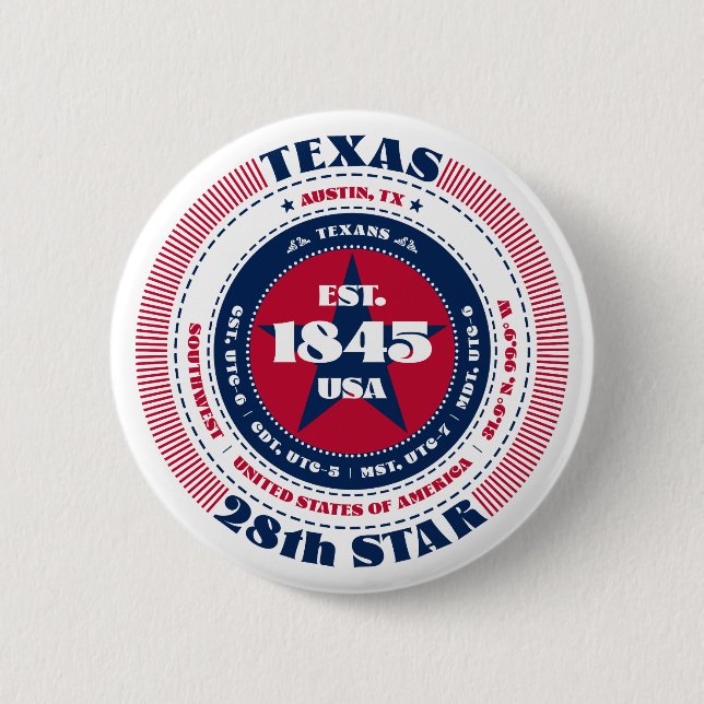 Patriotic Texas Circle mit Staat Details Button (Vorderseite)