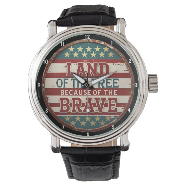 Patriotic Themed Inspiring Quote American Flag  Armbanduhr (Vorderseite)