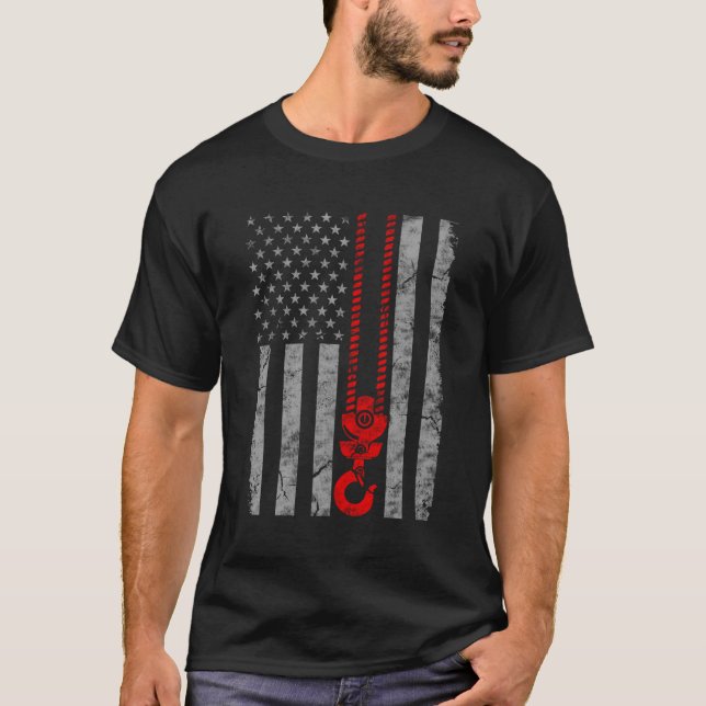 Patriotic Thin Red Line American Crane Operator Fl T-Shirt (Vorderseite)