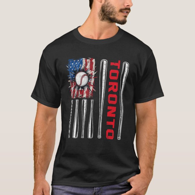 Patriotic Toronto Softball US American Flag Baseba T-Shirt (Vorderseite)