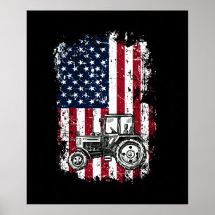Patriotic Tractor American Flag Tractor Farm Poster
