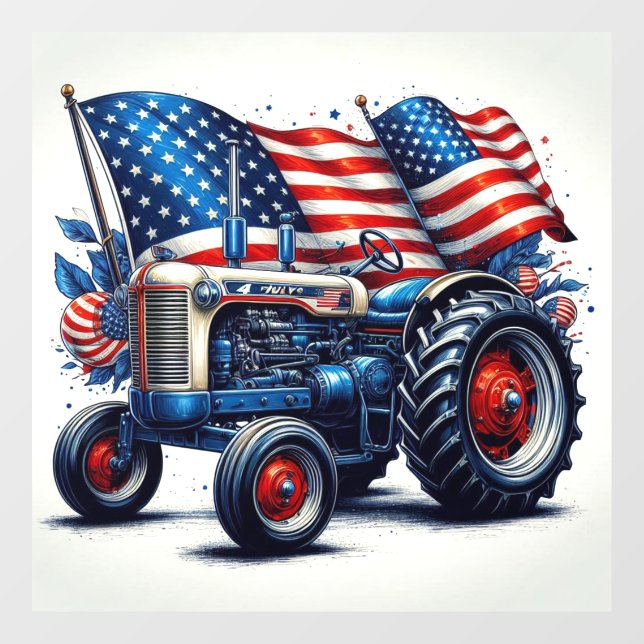 Patriotic Tractor Window Fensteraufkleber (Blatt)