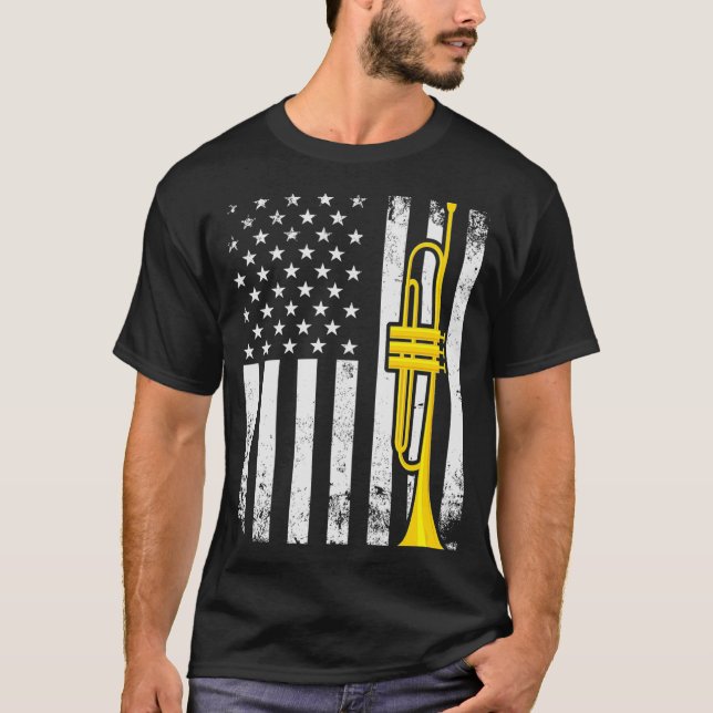 Patriotic Trumpeter Gift Flag Trumpet T-Shirt (Vorderseite)