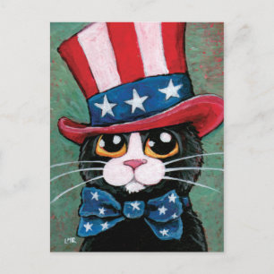 Patriotic Tuxedo Cat   4. Juli Postkarte