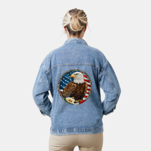 Patriotic U.S. Flag Bald Eagle Blume Graphic Jeansjacke