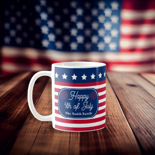 Patriotic U.S. Flag Happy 4. Juli Familienname Kaffeetasse