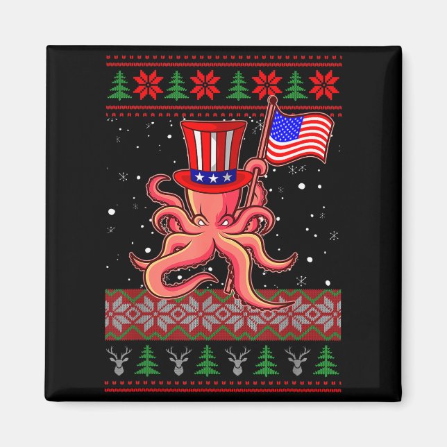 Patriotic Ugly Christmas Sweater Women Kids Men  Magnet (Vorne)