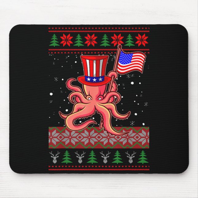 Patriotic Ugly Christmas Sweater Women Kids Men  Mousepad (Vorne)