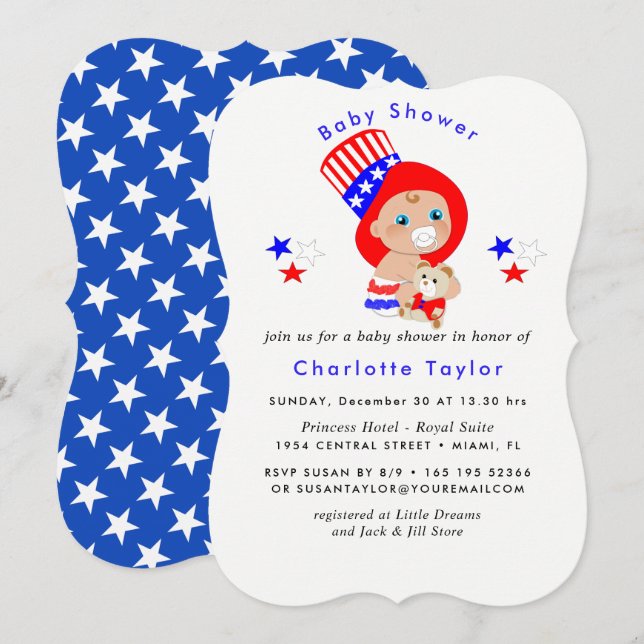 Patriotic Uncle Sam American Baby Shower Einladung (Vorne/Hinten)