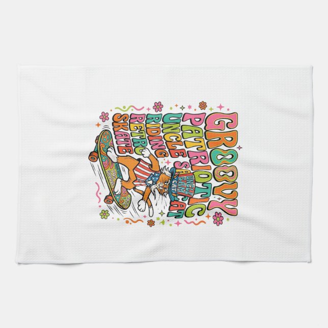 Patriotic Uncle Sam Cat Retro Typography T-Shirt ( Geschirrtuch (Horizontal)