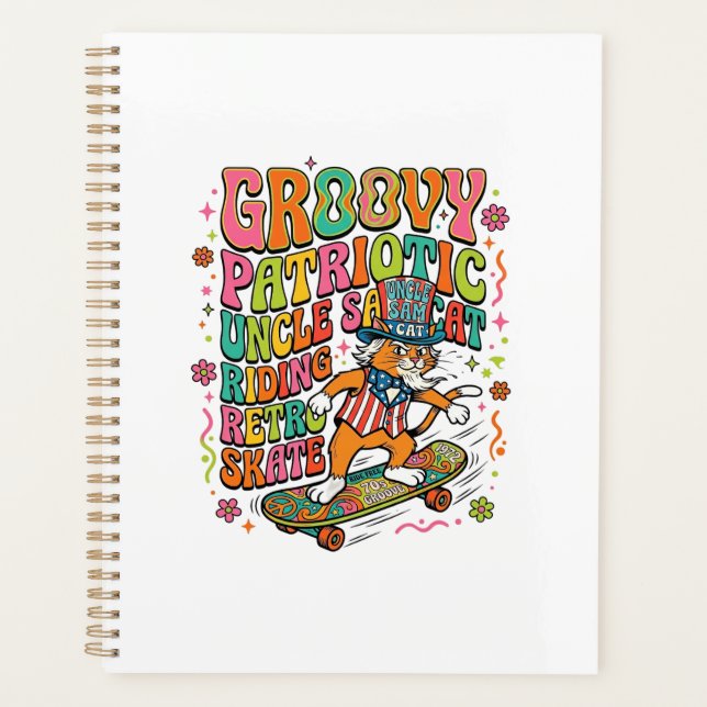 Patriotic Uncle Sam Cat Retro Typography T-Shirt ( Planer (Vorderseite)