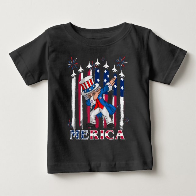 Patriotic Uncle Sam Dabbing 4. Juli Baby T-shirt (Vorderseite)