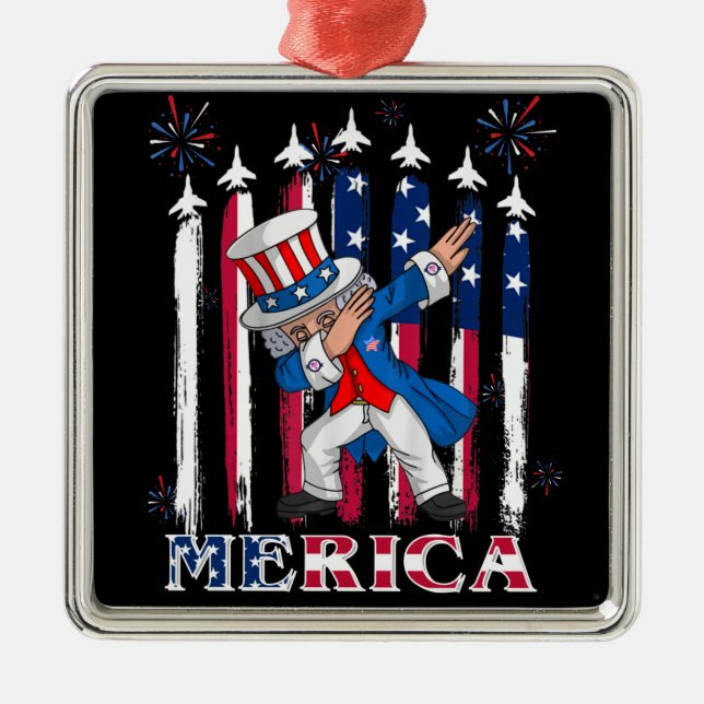 Patriotic Uncle Sam Dabbing 4. Juli Ornament Aus Metall (Vorne)
