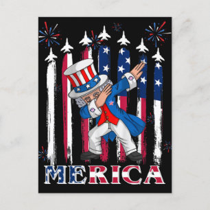 Patriotic Uncle Sam Dabbing 4. Juli Postkarte