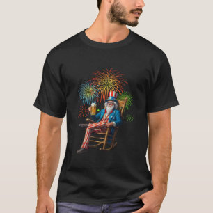 Patriotic Uncle Sam Drinking Beer 4. Juli Feuer T-Shirt