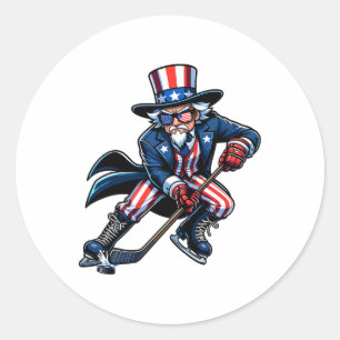 Patriotic Uncle Sam Hockey Spieler 4. Juli Männer Runder Aufkleber