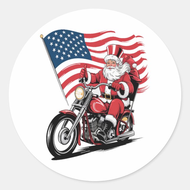 Patriotic Uncle Sam Motorcycle Runder Aufkleber (Vorderseite)