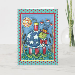 PATRIOTIC UNCLE SAM TURTLE, FUNNY FIRECRACKER Cute Feiertagskarte