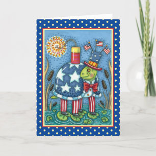 PATRIOTIC UNCLE SAM TURTLE, FUNNY FIRECRACKER Cute Feiertagskarte