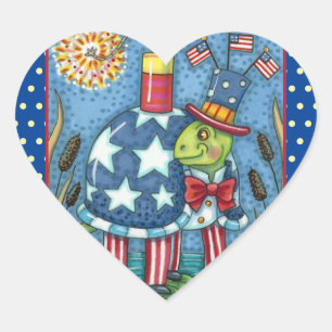PATRIOTIC UNCLE SAM TURTLE, FUNNY FIRECRACKER Cute Herz-Aufkleber