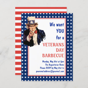 Patriotic Uncle Sam VETERANS GRILLEN BARBECUE Einl Postkarte